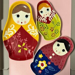 World Market Ceramic Russian Nesting Doll Plates Serving Platters - 3 plates